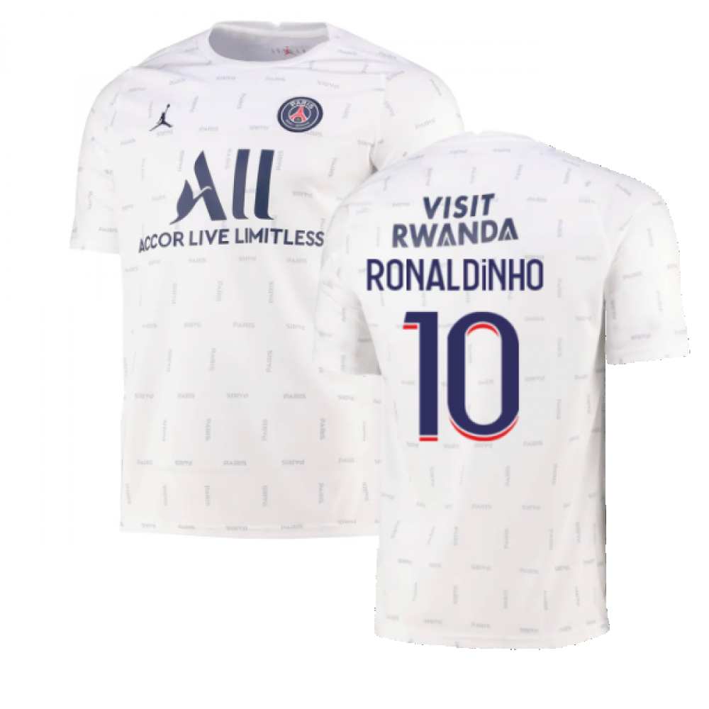 2021-2022 PSG Pre-Match Training Jersey (White) (RONALDINHO 10)