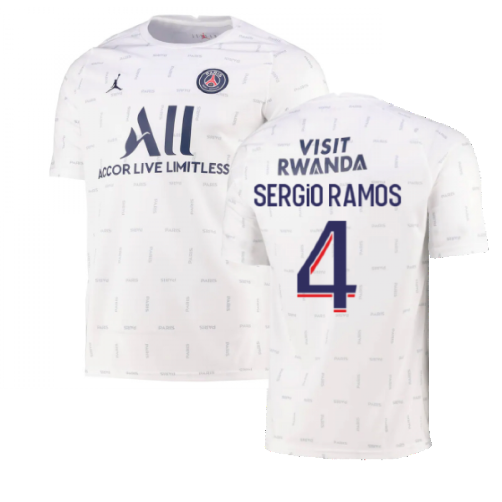 2021-2022 PSG Pre-Match Training Jersey (White) (SERGIO RAMOS 4)