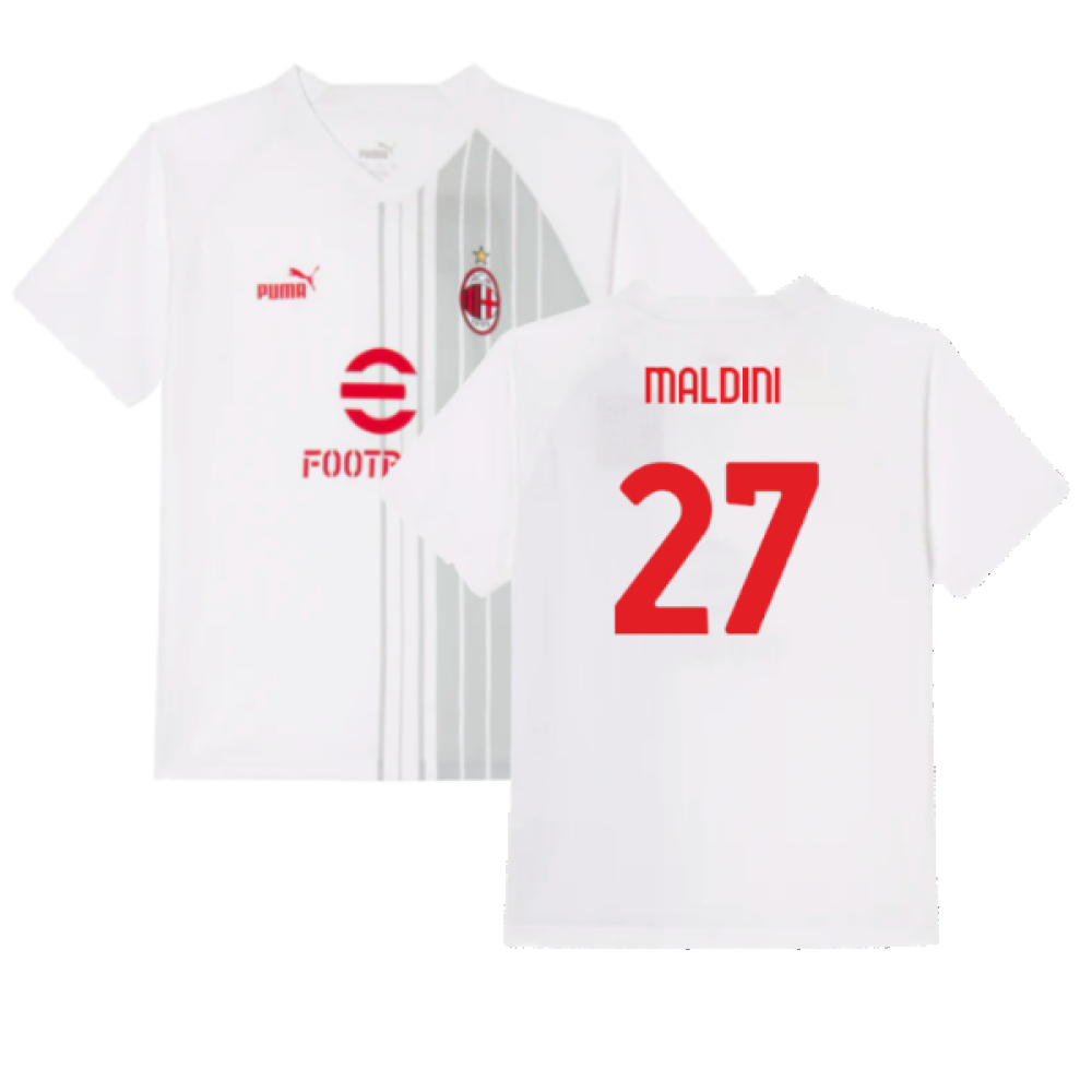 2022-2023 AC Milan Pre-Match Shirt (White-Red) - Kids (MALDINI 27)