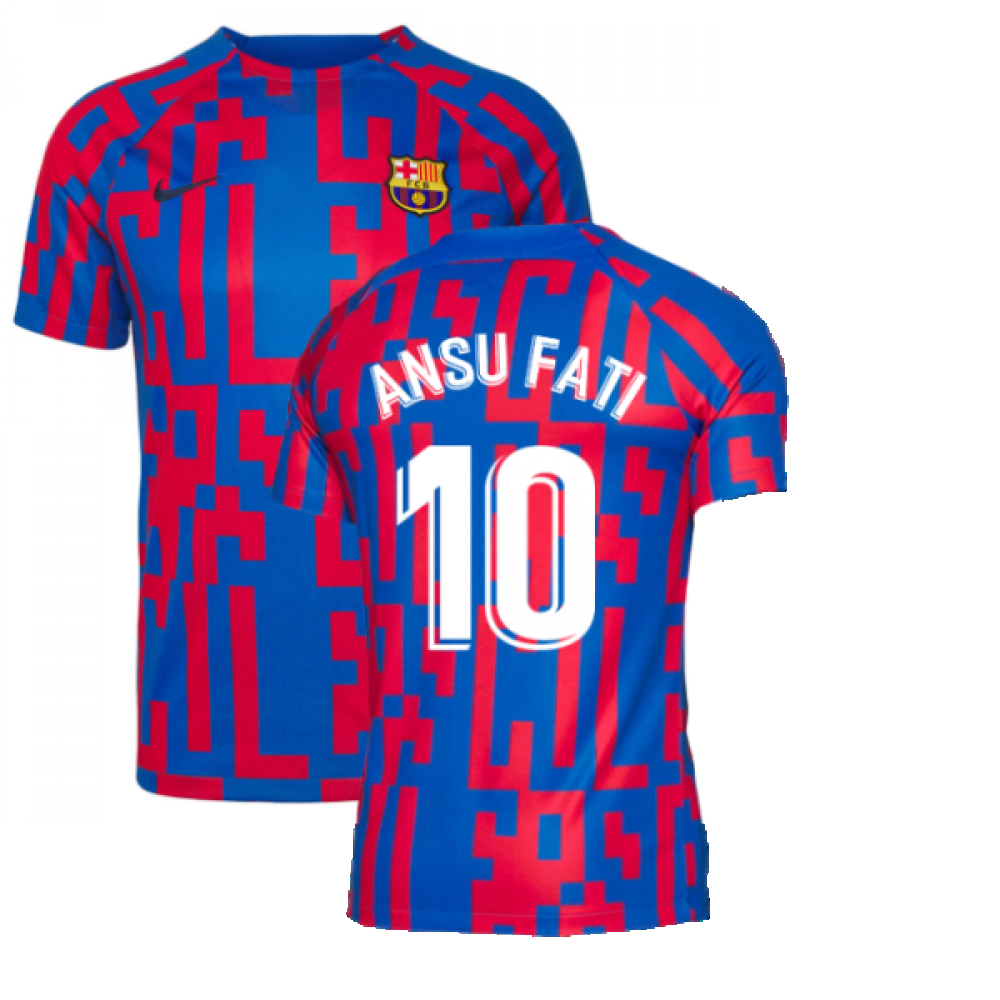 2022-2023 Barcelona Pre-Match Training Shirt (Blue) (ANSU FATI 10)