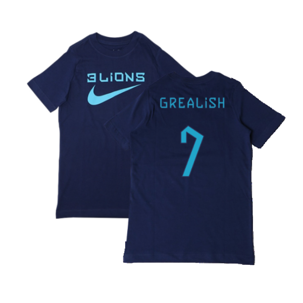 2022-2023 England Three Lions Tee (Navy) - Kids (Grealish 7)