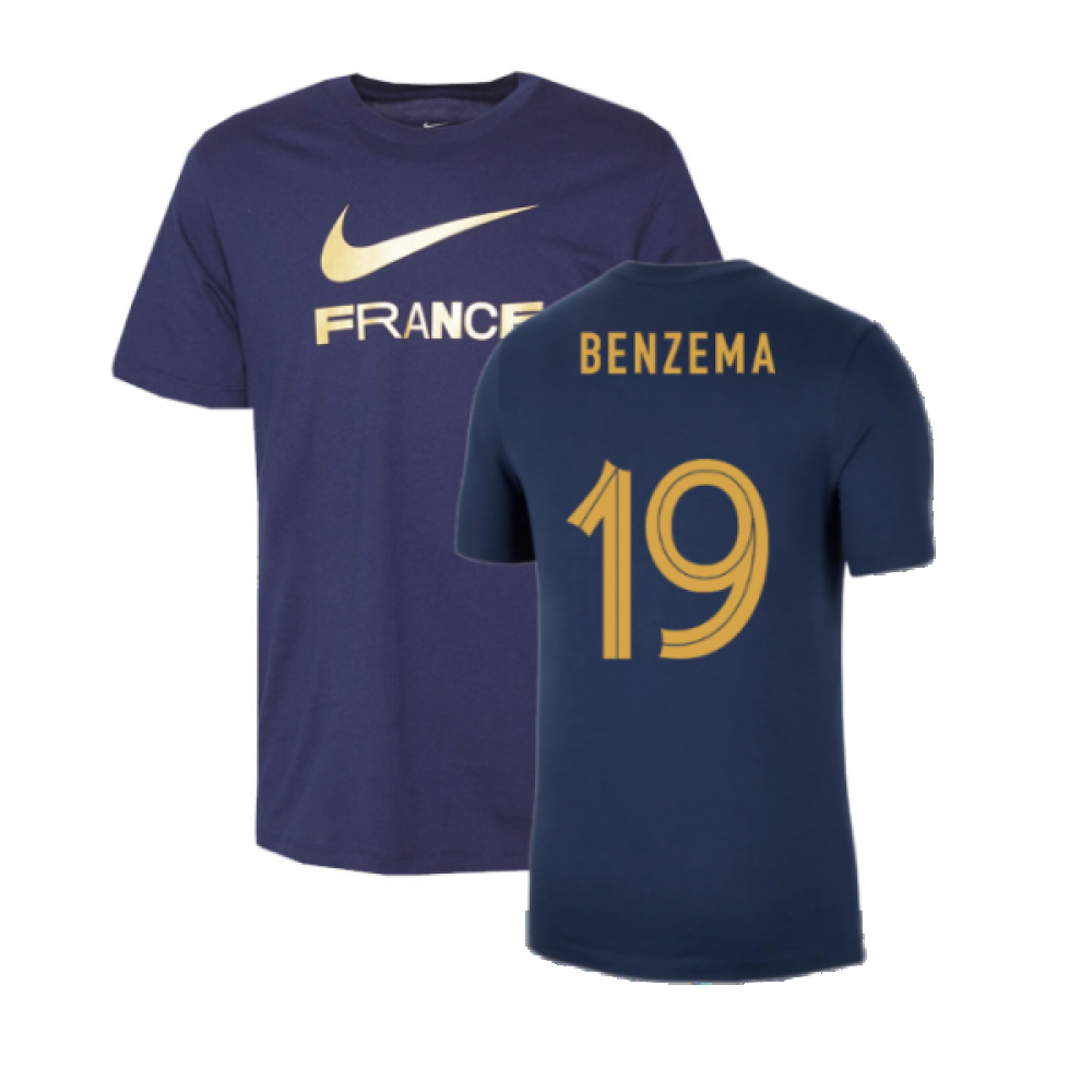 2022-2023 France Swoosh Tee (Navy) (Benzema 19)