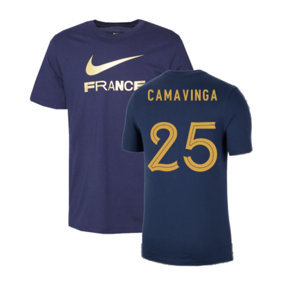 2022-2023 France Swoosh Tee (Navy) (Camavinga 25)