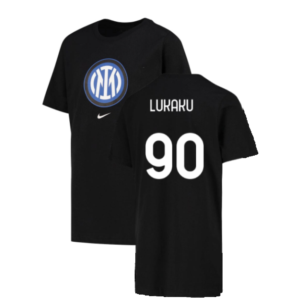 2022-2023 Inter Milan Crest T-Shirt (Black) (LUKAKU 90)