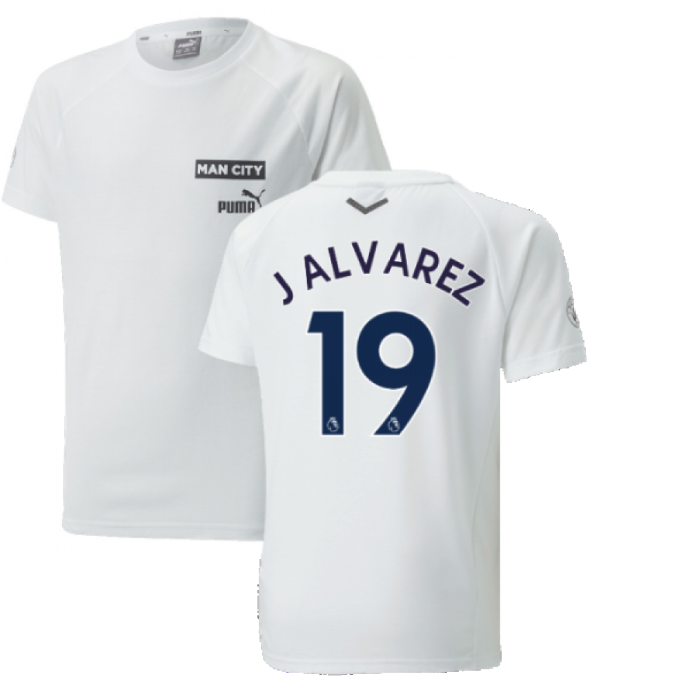 2022-2023 Man City Casuals Tee (White) - Kids (J ALVAREZ 19)