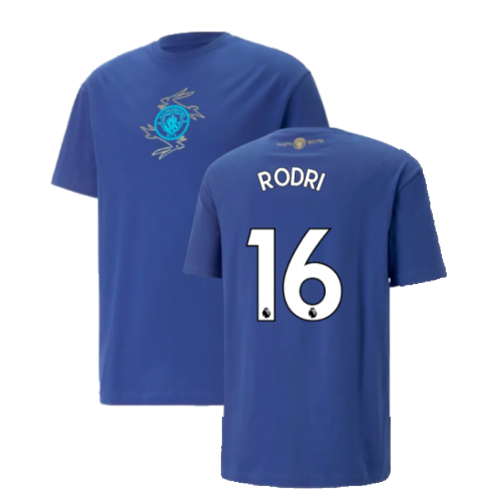 2022-2023 Man City Chinese New Year Graphic Tee (Blue) (Rodri 16)