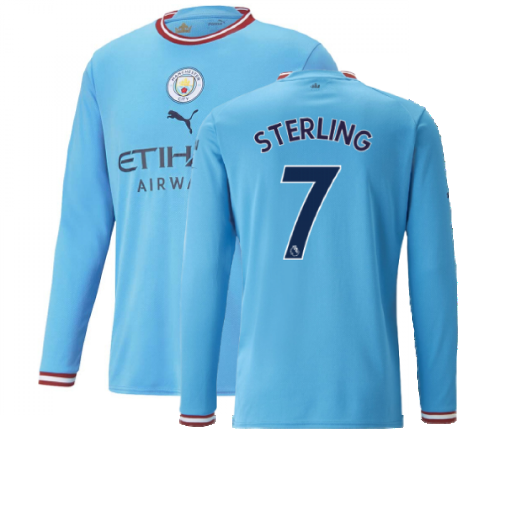 2022-2023 Man City Long Sleeve Home Shirt (STERLING 7)