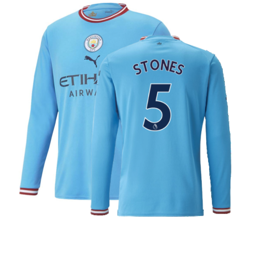 2022-2023 Man City Long Sleeve Home Shirt (STONES 5)