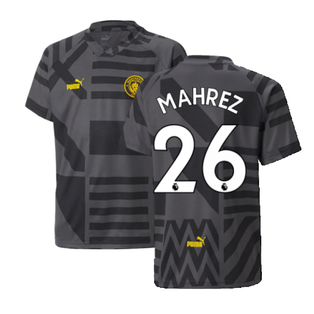 2022-2023 Man City Pre-Match Jersey (Black) - Kids (MAHREZ 26)