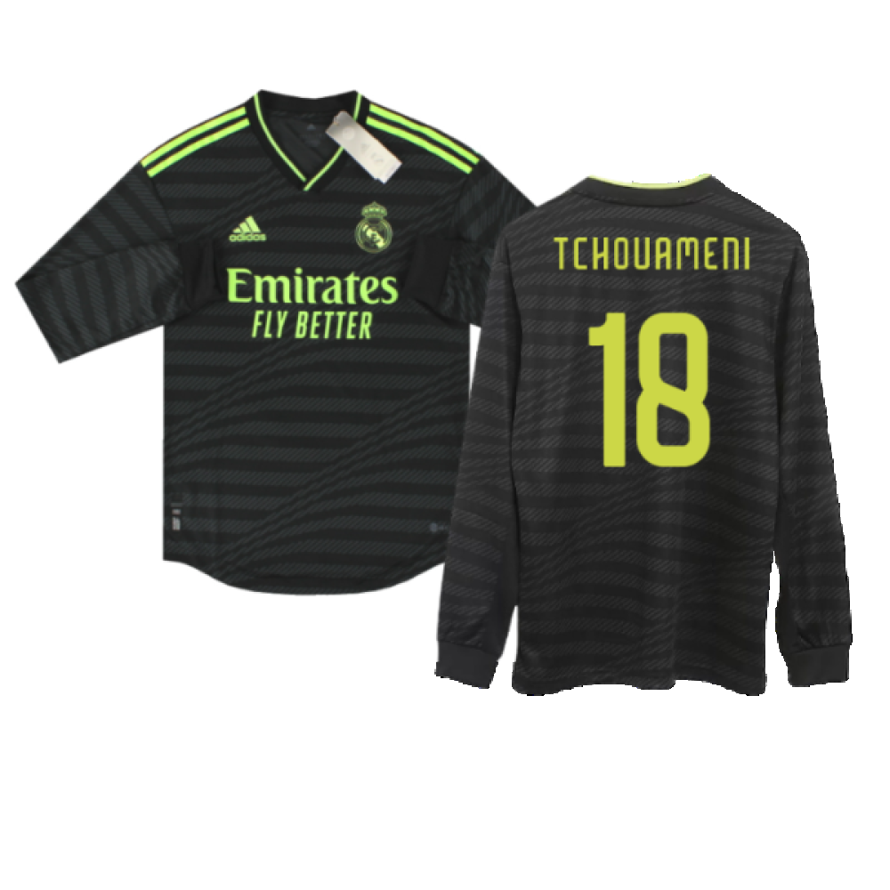 2022-2023 Real Madrid Authentic Long Sleeve Third Shirt (TCHOUAMENI 18)