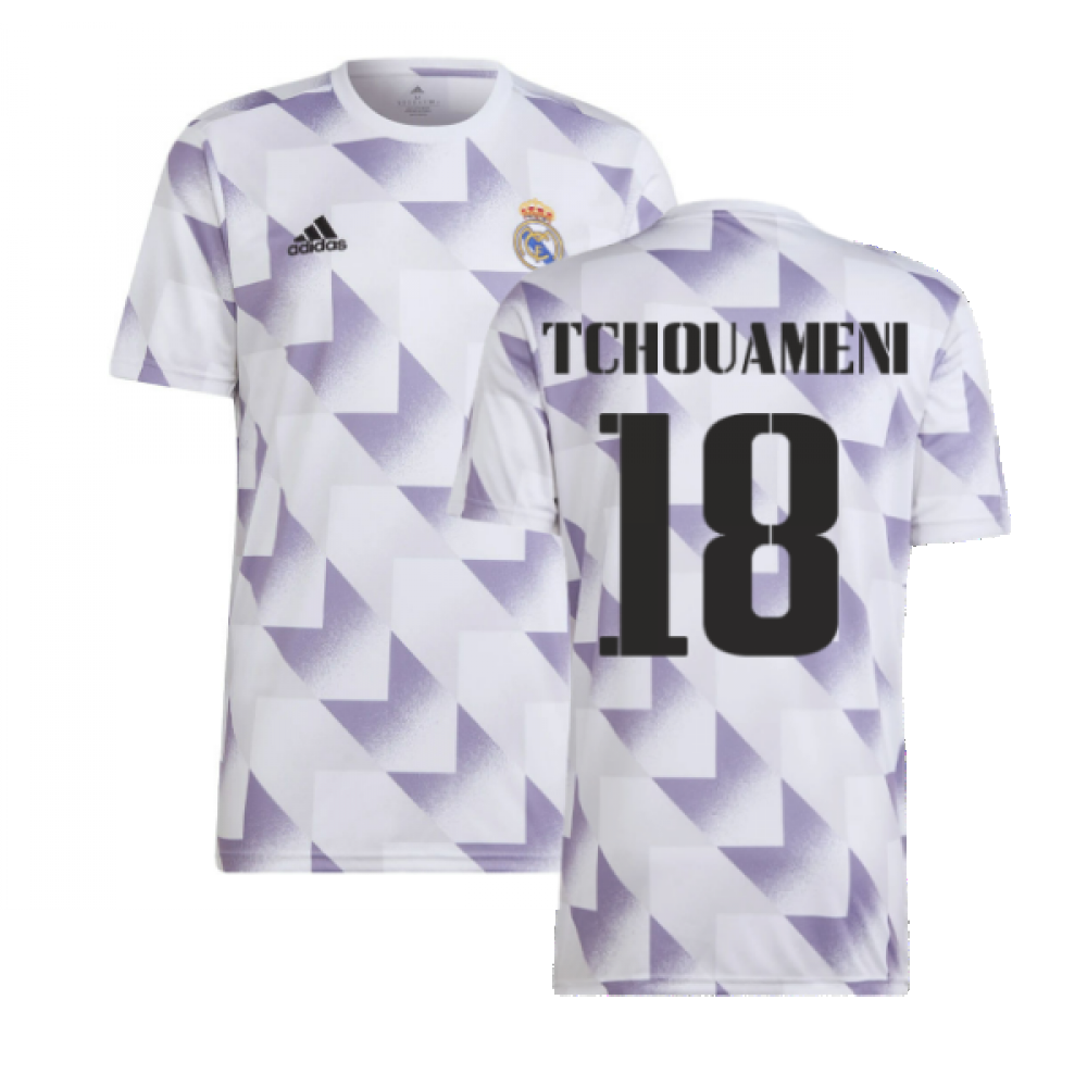 2022-2023 Real Madrid Pre-Match Shirt (White) (TCHOUAMENI 18)