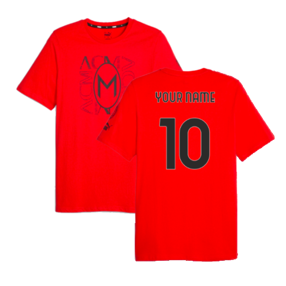 2023-2024 AC Milan FtblCore Graphic Tee (Red) (Your Name)