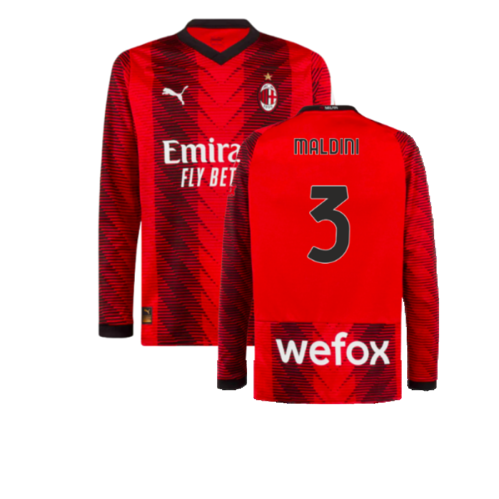 2023-2024 AC Milan Long Sleeve Home Shirt (Maldini 3)