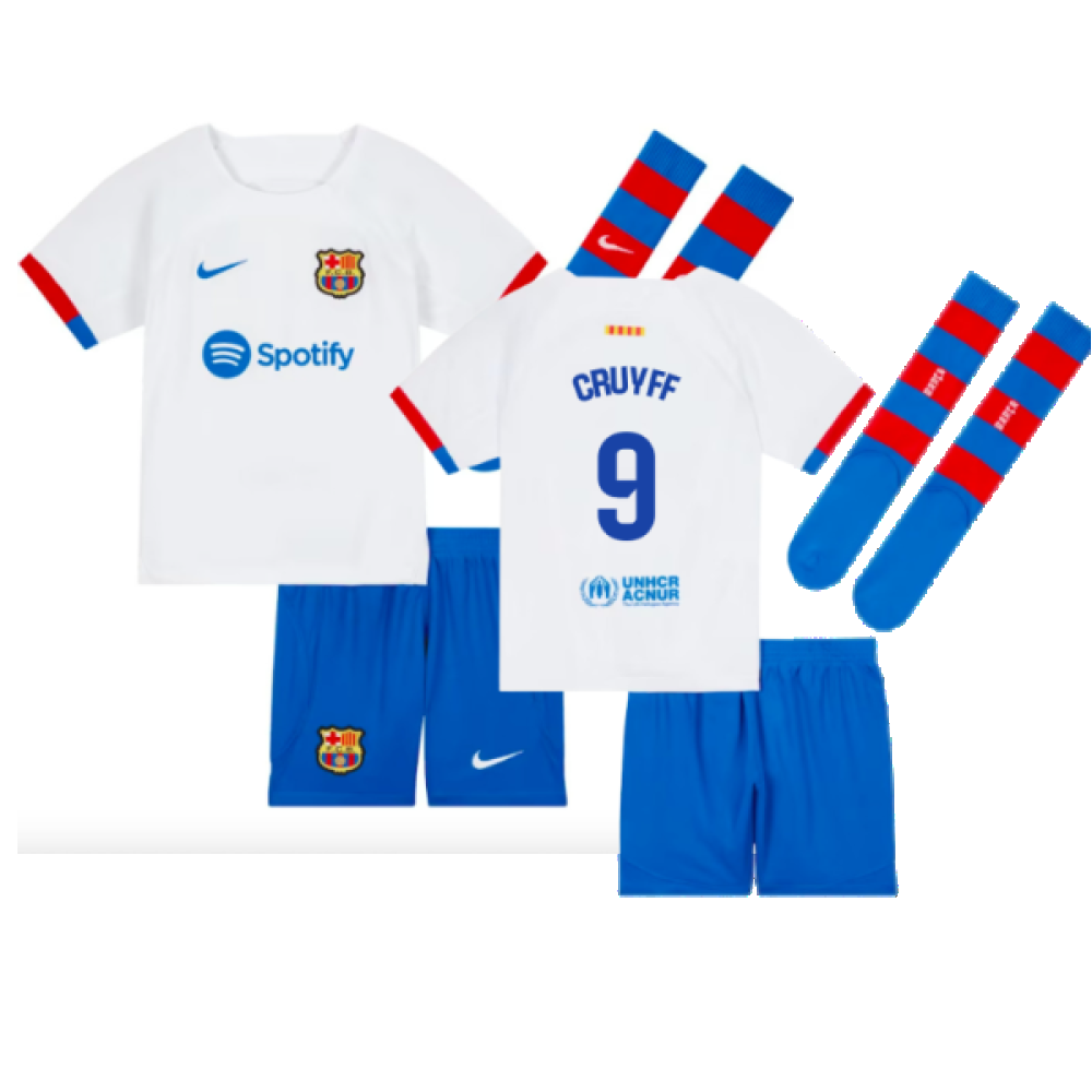 2023-2024 Barcelona Away Little Boys Mini Kit (Cruyff 9)