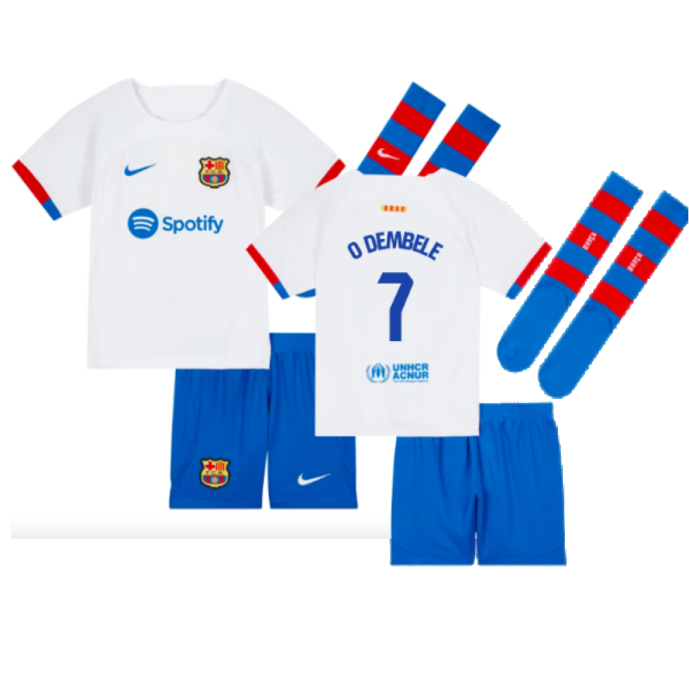 2023-2024 Barcelona Away Little Boys Mini Kit (O Dembele 7)