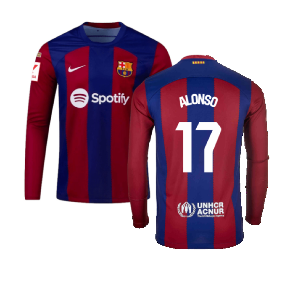 2023-2024 Barcelona Home Long Sleeve Shirt (Alonso 17)