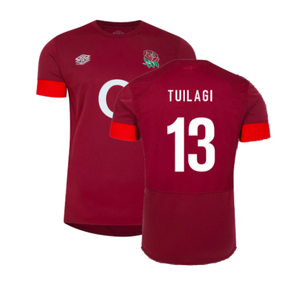 2023-2024 England Rugby Relaxed Training Shirt (Tibetan Red) (Tuilagi 13)