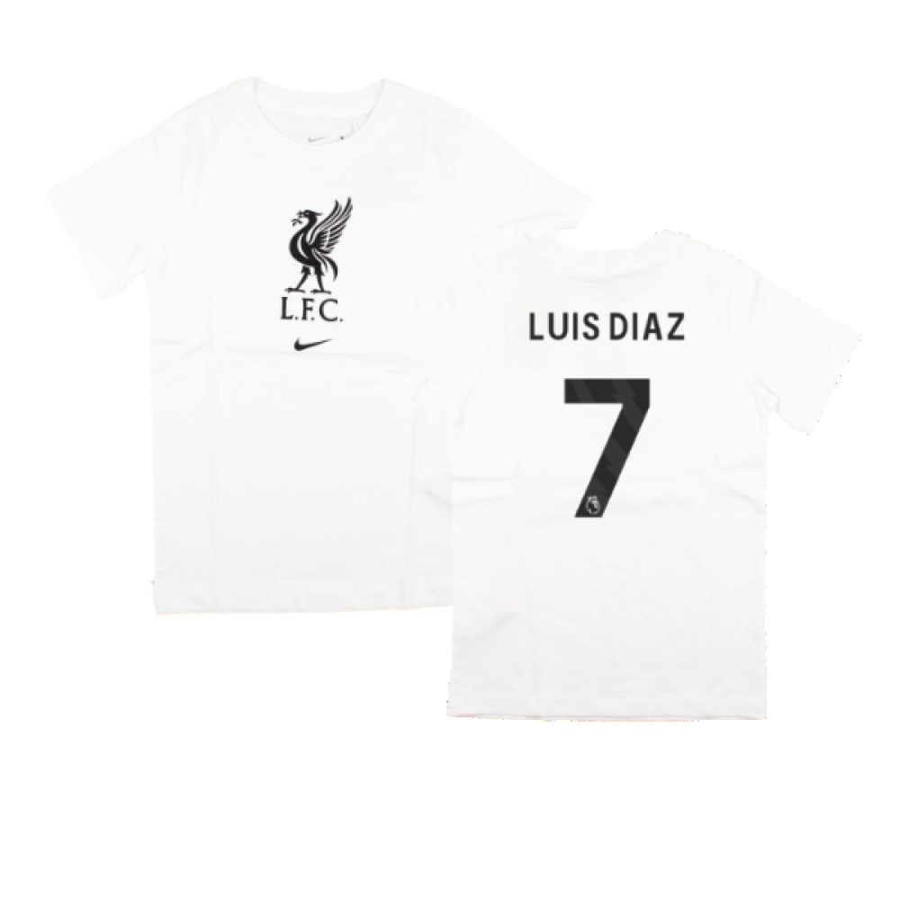 2023-2024 Liverpool Crest Tee (White) - Kids (Luis Diaz 7)