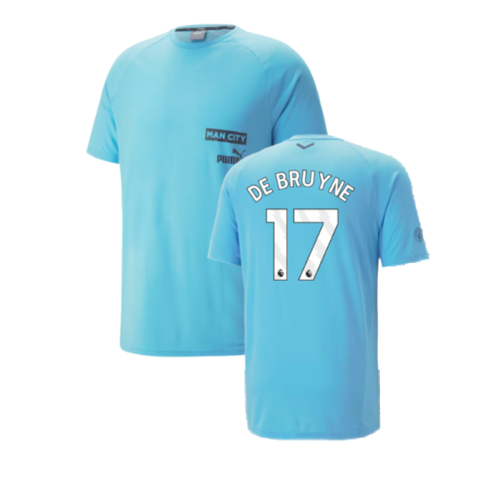 2023-2024 Man City Casuals Tee (Blue Wash) - Kids (DE BRUYNE 17)