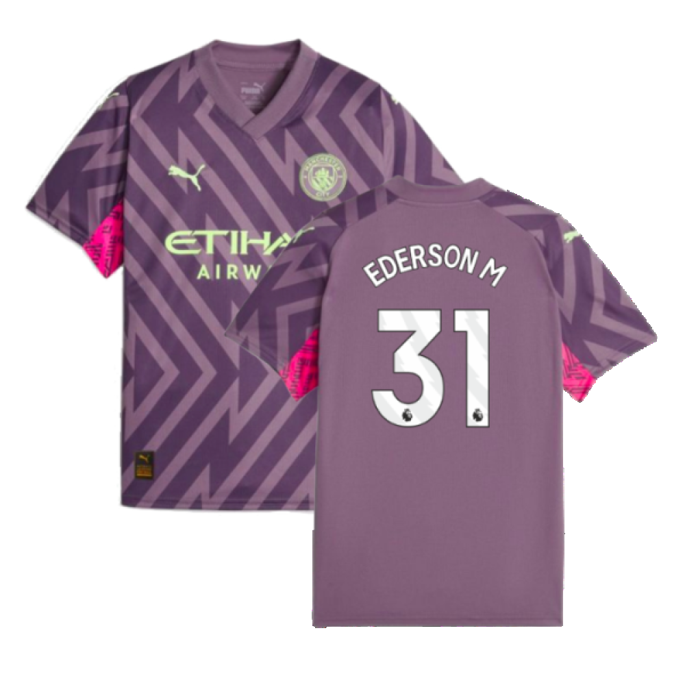 2023-2024 Man City Goalkeeper Shirt (Purple Charcoal) - Kids (Ederson M 31)