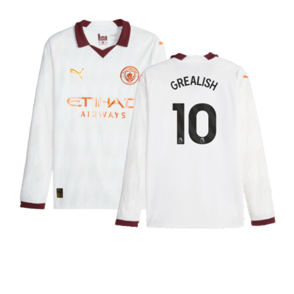 2023-2024 Man City Long Sleeve Away Shirt (GREALISH 10)