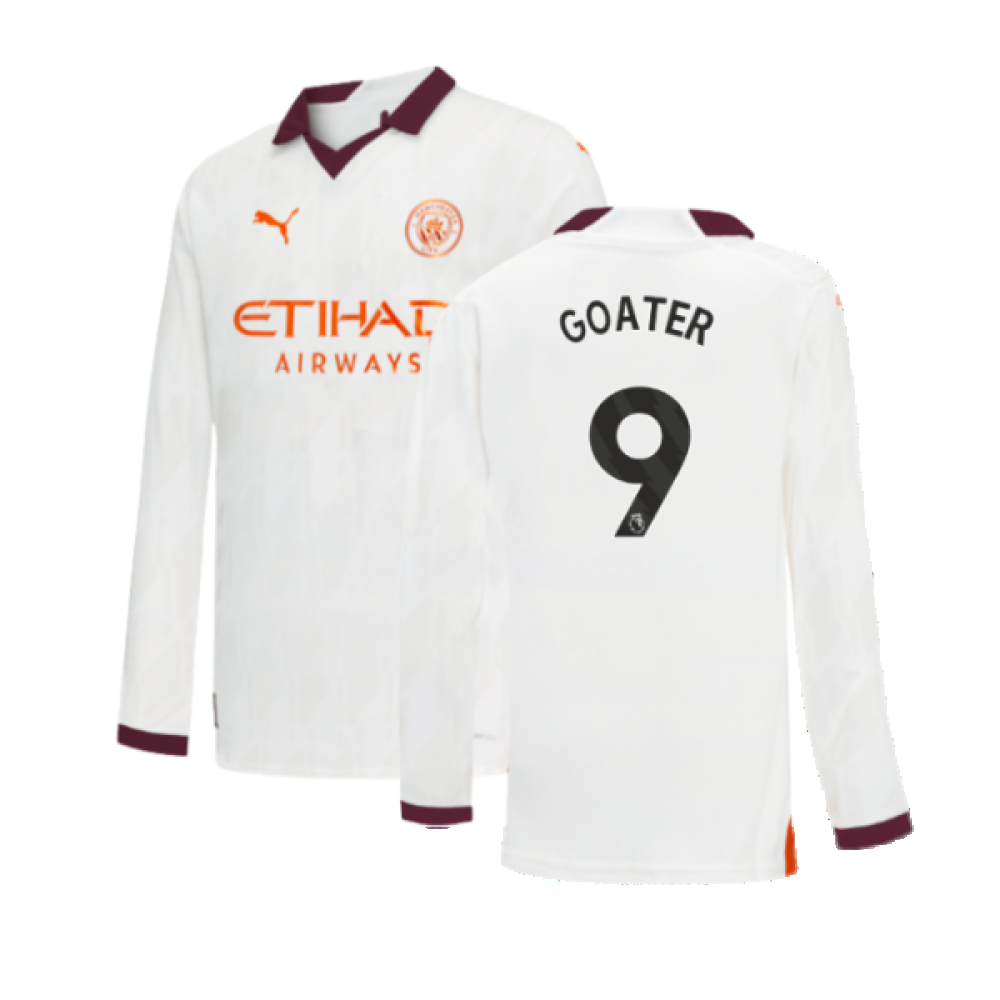 2023-2024 Man City Long Sleeve Away Shirt (Kids) (GOATER 9)