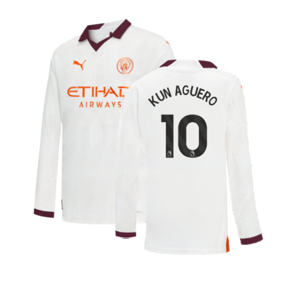 2023-2024 Man City Long Sleeve Away Shirt (Kids) (KUN AGUERO 10)