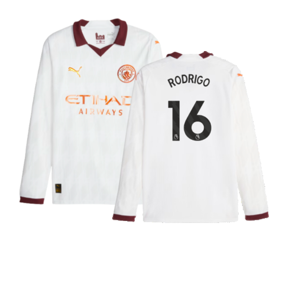 2023-2024 Man City Long Sleeve Away Shirt (RODRIGO 16)