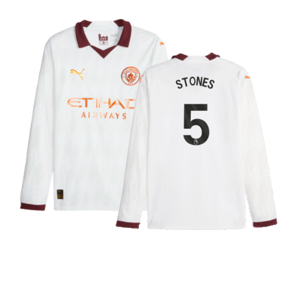 2023-2024 Man City Long Sleeve Away Shirt (STONES 5)