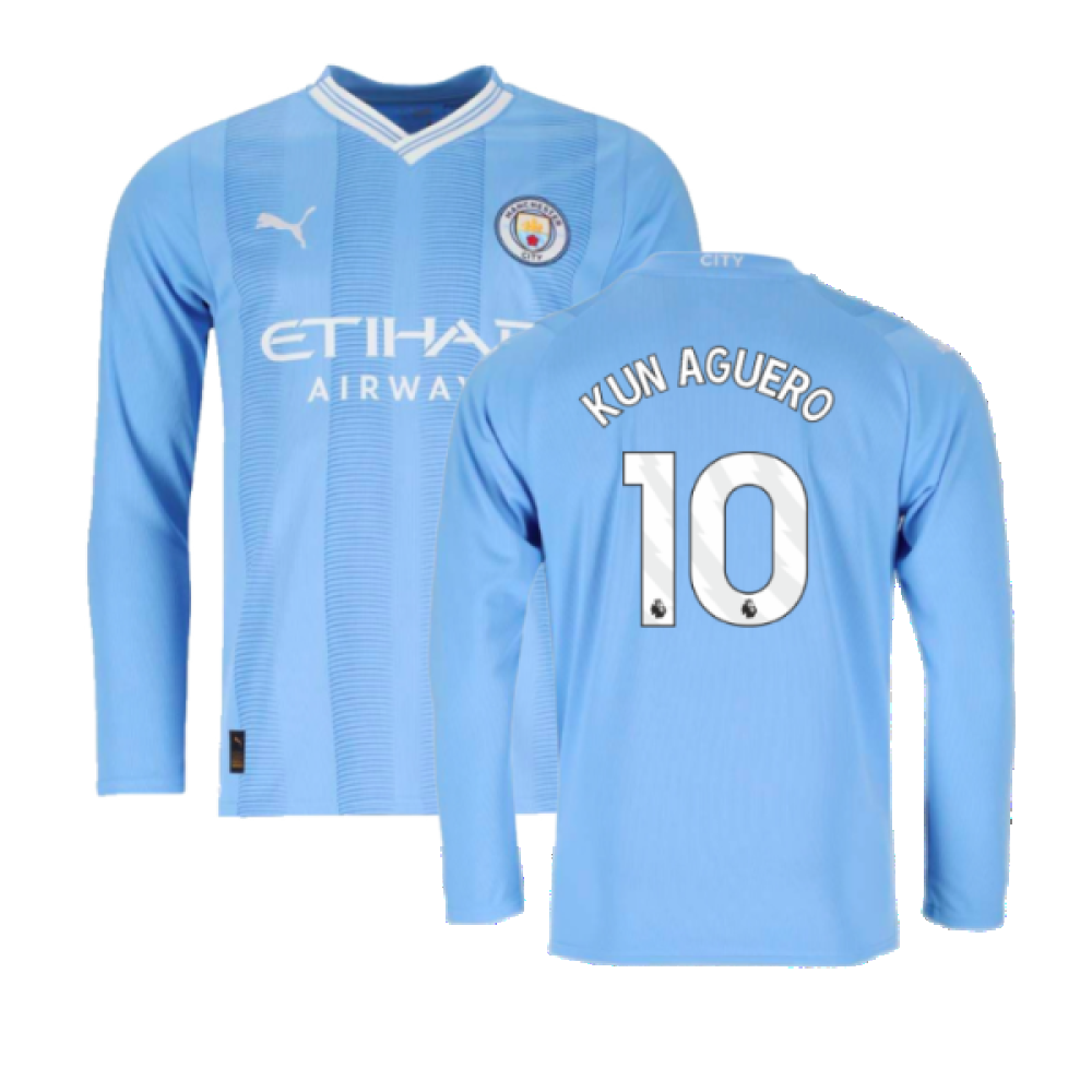 2023-2024 Man City Long Sleeve Home Shirt (KUN AGUERO 10)