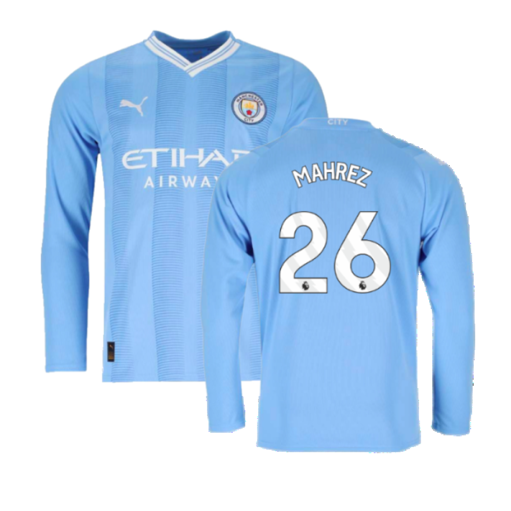 2023-2024 Man City Long Sleeve Home Shirt (MAHREZ 26)