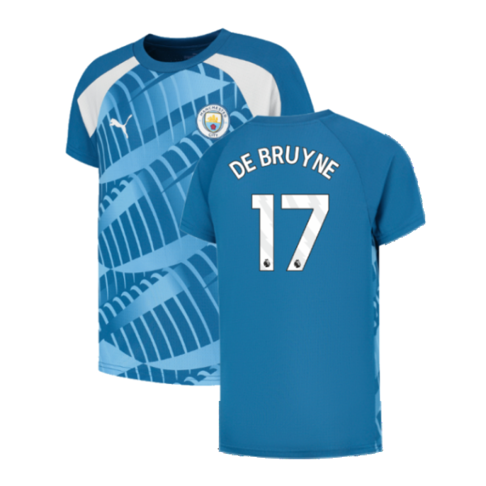 2023-2024 Man City Pre-Match Jersey (Lake Blue) - Kids (DE BRUYNE 17)