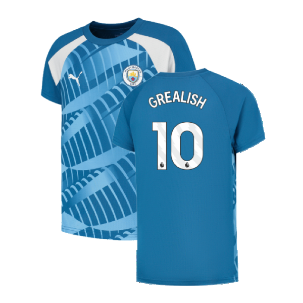 2023-2024 Man City Pre-Match Jersey (Lake Blue) - Kids (GREALISH 10)