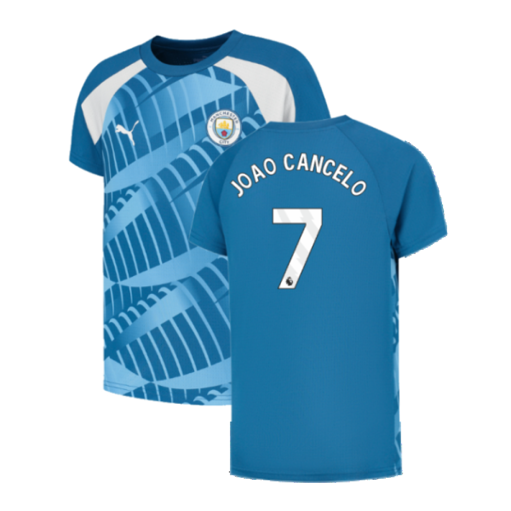 2023-2024 Man City Pre-Match Jersey (Lake Blue) - Kids (JOAO CANCELO 7)