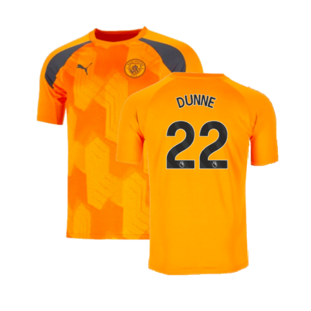 2023-2024 Man City Pre-Match Jersey (Orange) (DUNNE 22)