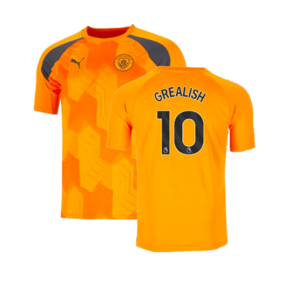 2023-2024 Man City Pre-Match Jersey (Orange) (GREALISH 10)