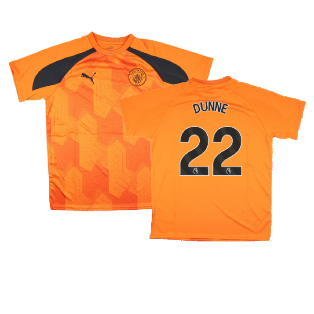 2023-2024 Man City Pre-Match Jersey (Orange) - Kids (DUNNE 22)