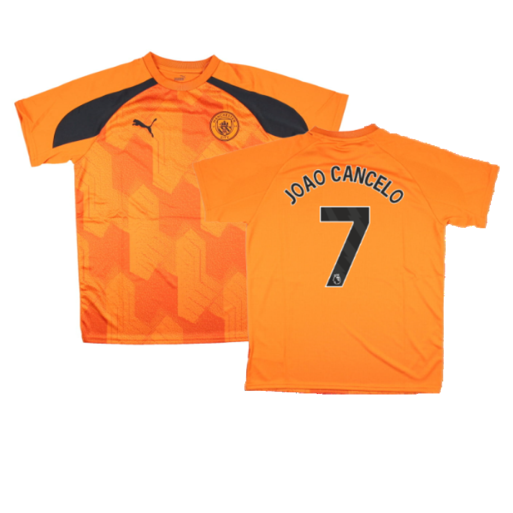 2023-2024 Man City Pre-Match Jersey (Orange) - Kids (JOAO CANCELO 7)