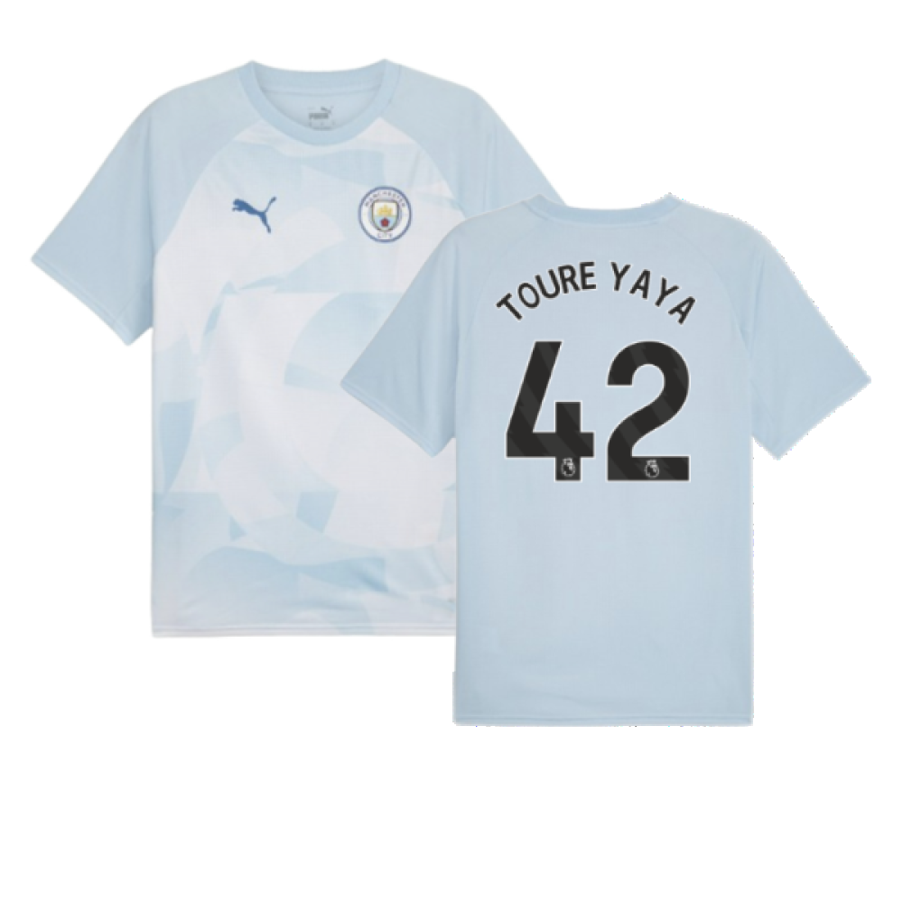 2023-2024 Man City Prematch SS Jersey (Silver Sky) (TOURE YAYA 42)