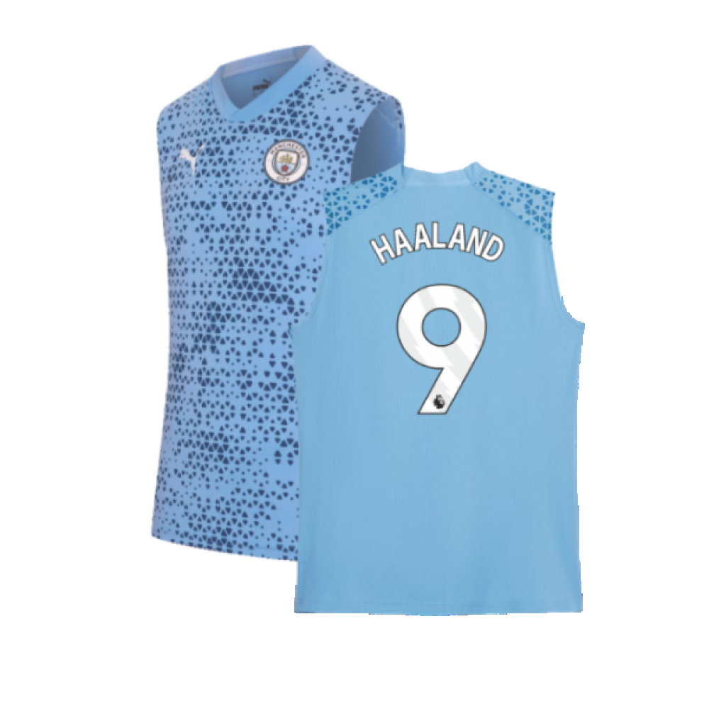 2023-2024 Man City Sleeveless Training Jersey (Light Blue) (HAALAND 9)