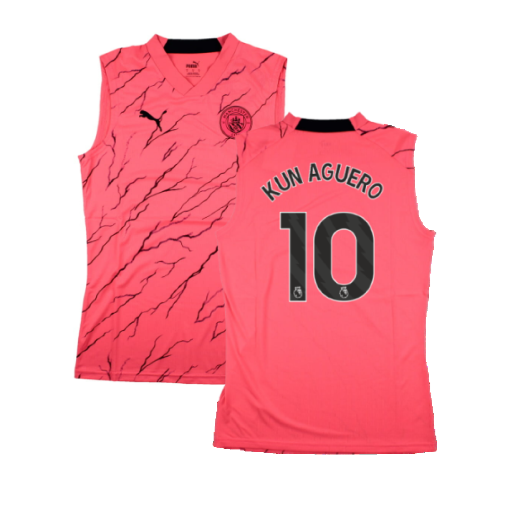 2023-2024 Man City Sleeveless Training Jersey (Sunset Glow) (KUN AGUERO 10)