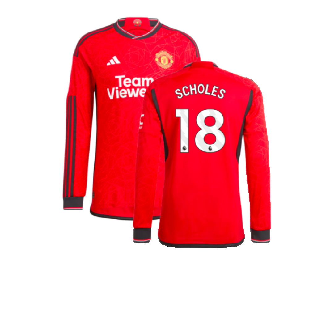 2023-2024 Man Utd Long Sleeve Home Shirt (Scholes 18)