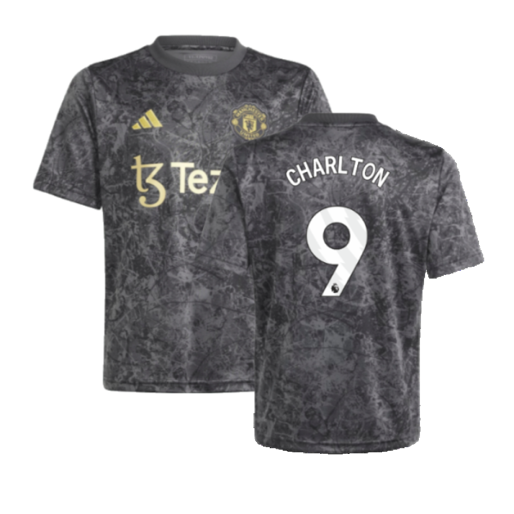 2023-2024 Man Utd Pre-Match Shirt (Black) - Kids (Charlton 9)