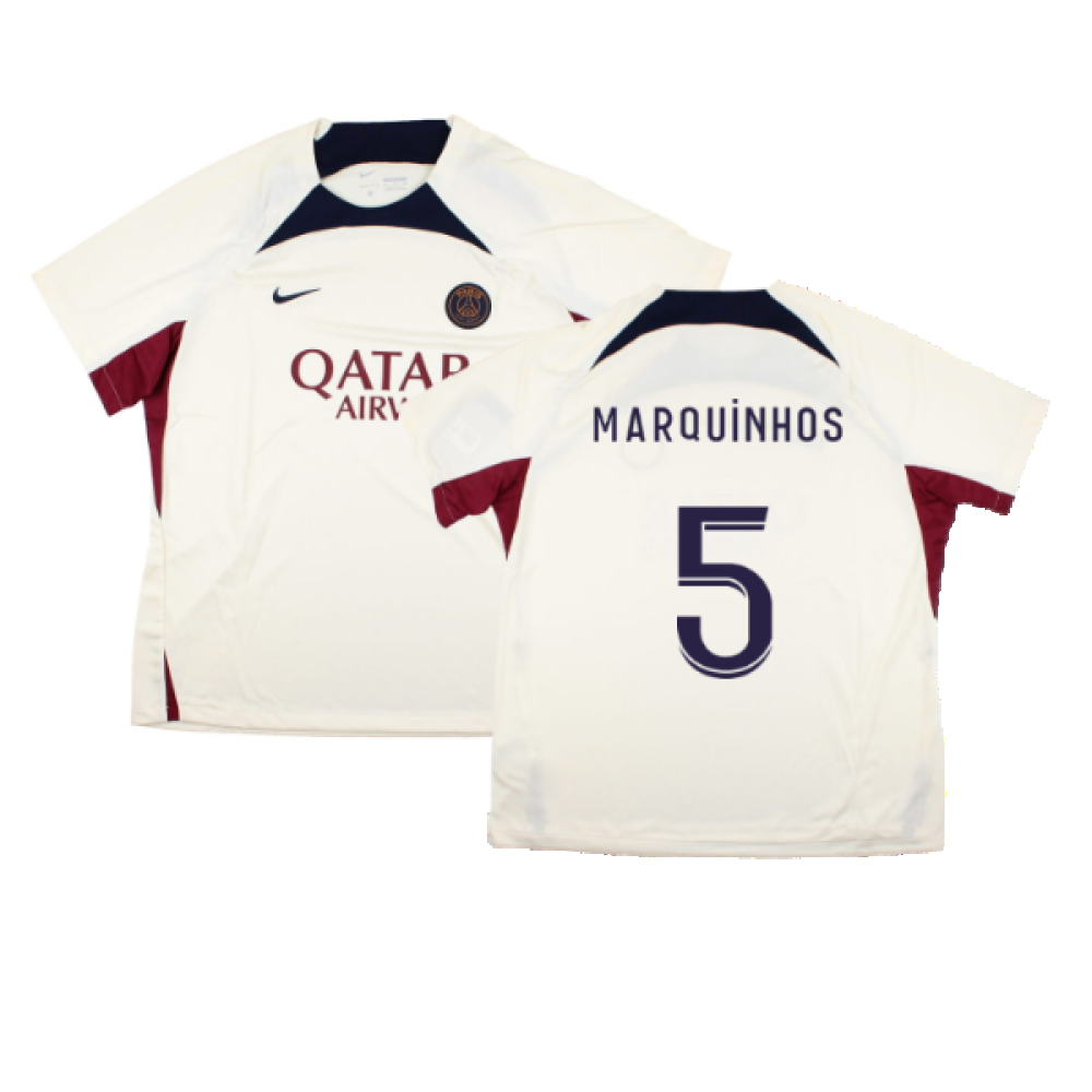 2023-2024 PSG Strike Dri-Fit Training Shirt (Cream) (Marquinhos 5)