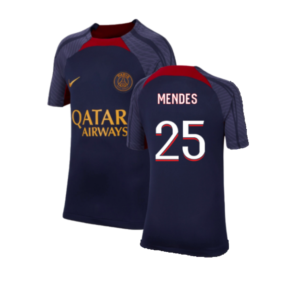 2023-2024 PSG Strike Dri-Fit Training Shirt (Navy) - Kids (N Mendes 25)