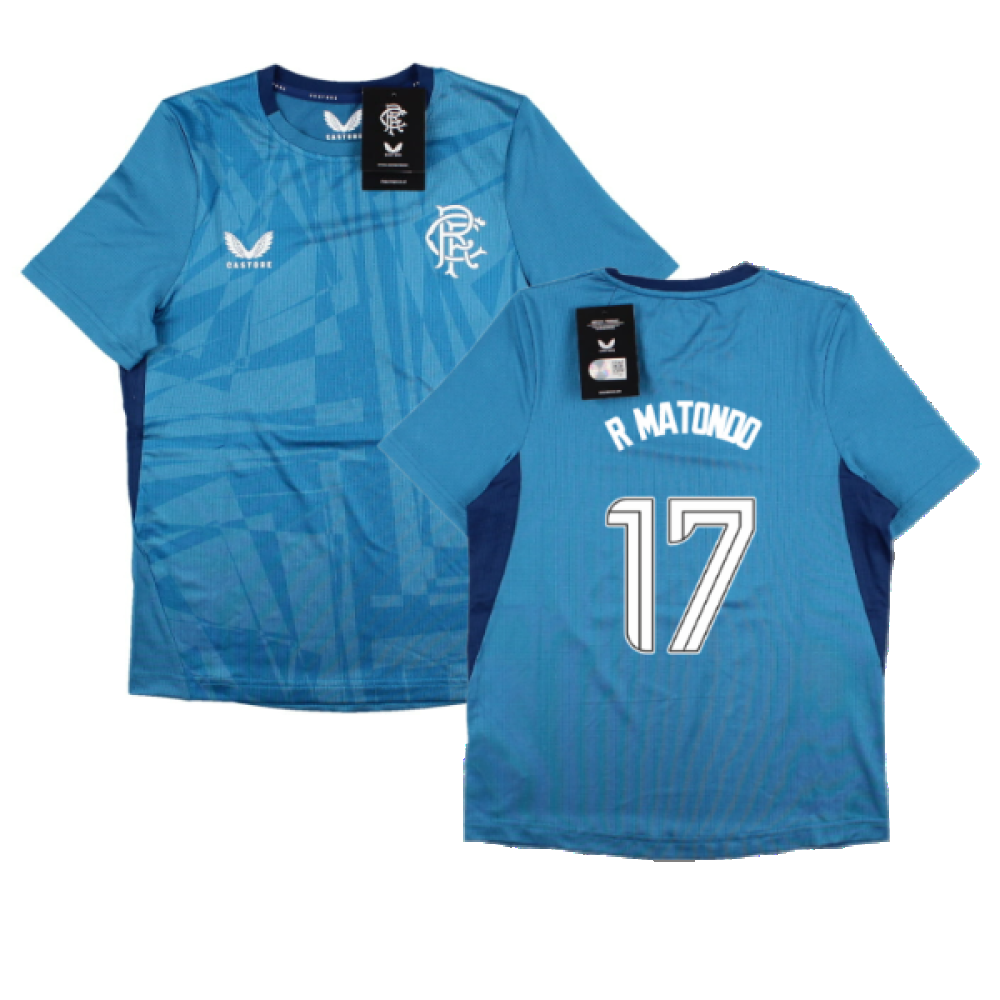 2023-2024 Rangers Players Training Tee (Deep Water) - Kids (R Matondo 17)