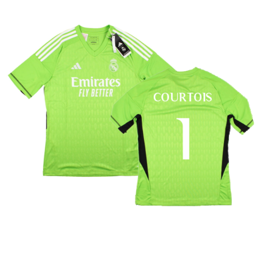 2023-2024 Real Madrid Home Goalkeeper Shirt (Solar Green) - Kids (COURTOIS 1)