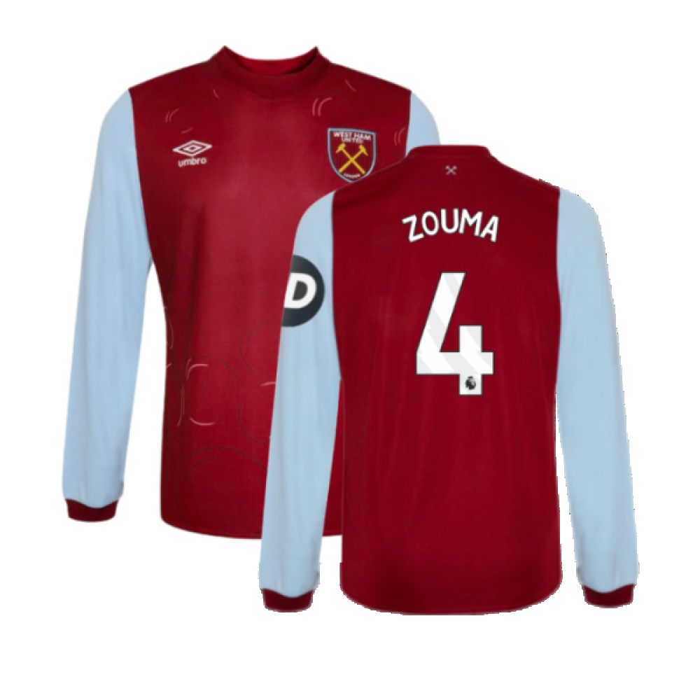 2023-2024 West Ham Long Sleeve Home Shirt (Kids) (ZOUMA 4)