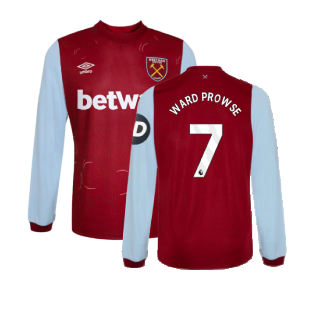 2023-2024 West Ham Long Sleeve Home Shirt (Ward Prowse 7)