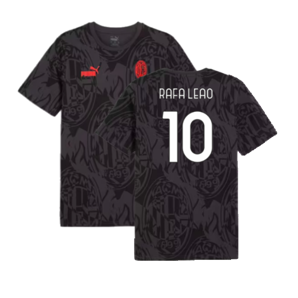 2024-2025 AC Milan ftblCulture Tee AOP (Black) (Rafa Leao 10)